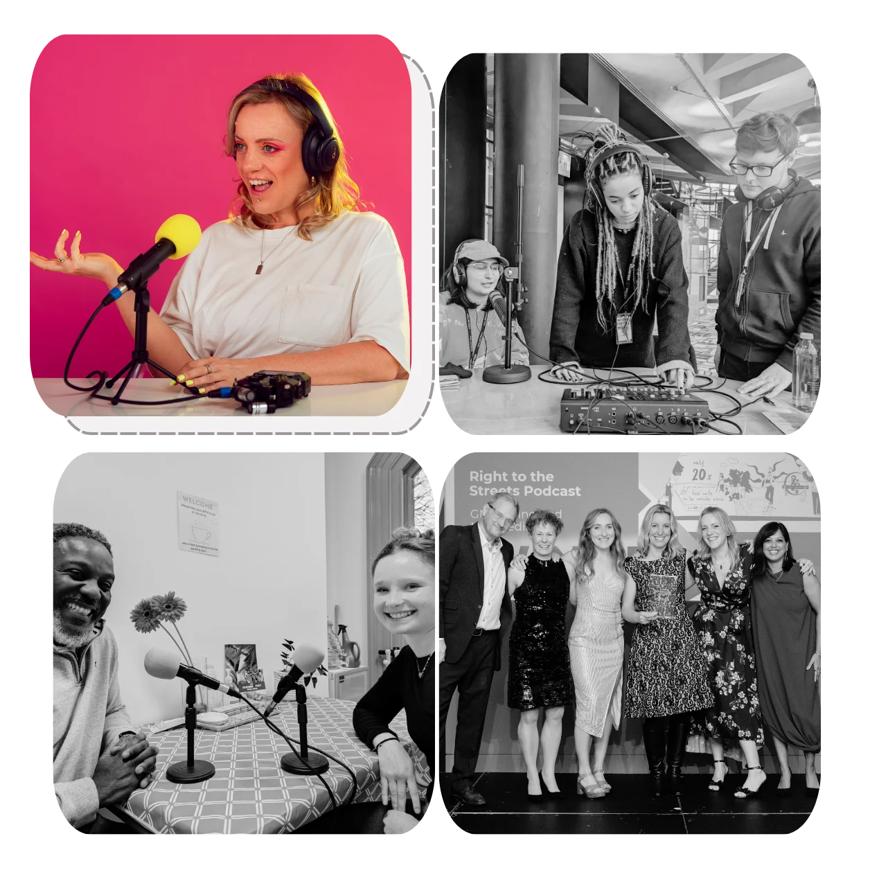a grid of mic media photos
