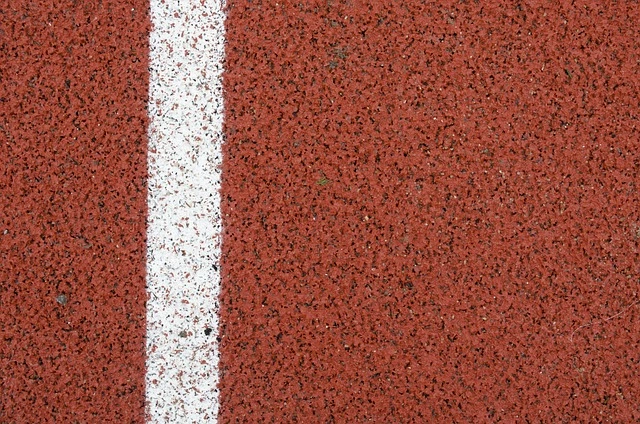 Finish line on an outdoor running track.